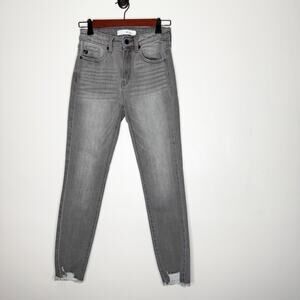 Kancan Gray High Rise Ankle Skinny Jeans Womens Size 3/25 Distressed Hem Stretch